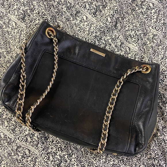 Rebecca Minkoff Convertible Chain Crossbody Black Leather Gold Zippers - Picture 7 of 12